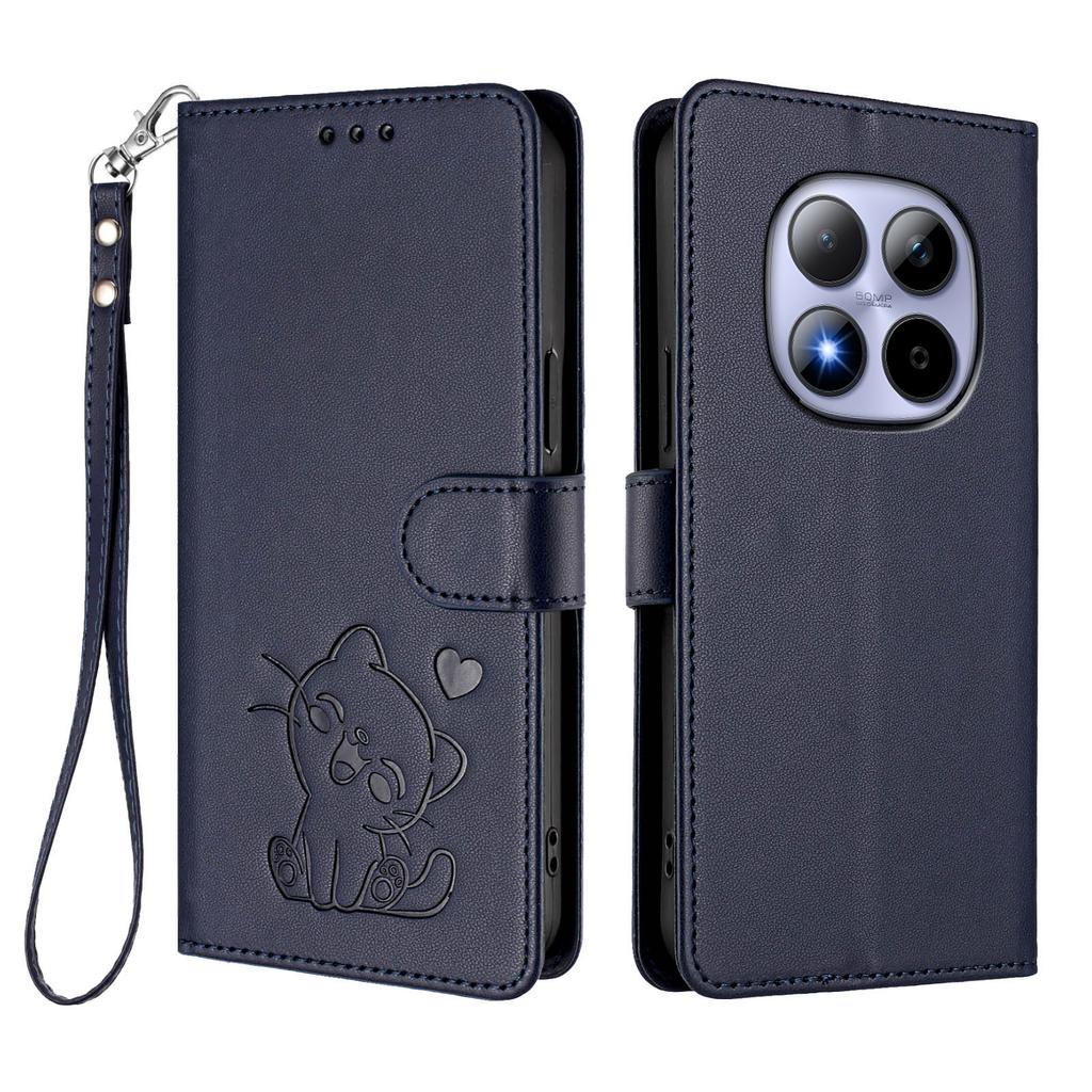 For Xiaomi Redmi Note 15 Pro 5G Wallet Case with Wrist Strap Love Cat Pattern Imprint Leather Phone Cover