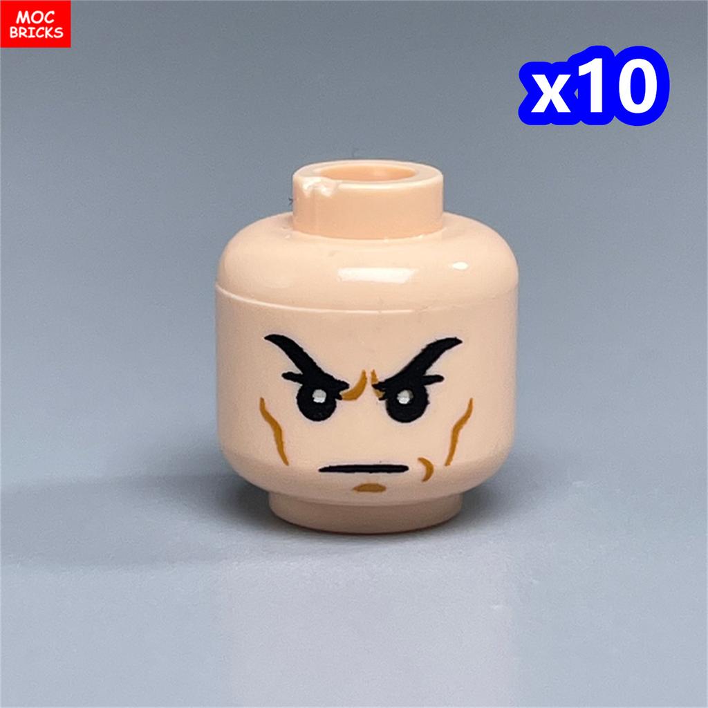10pcs MOC Bricks Printed Head Beard Men Woman Face Cool Expression Building Blocks Model Kids Toys Gifts
