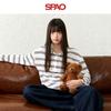 Женская футболка SPAO в полоску с длинным рукавом и воротником-хенли