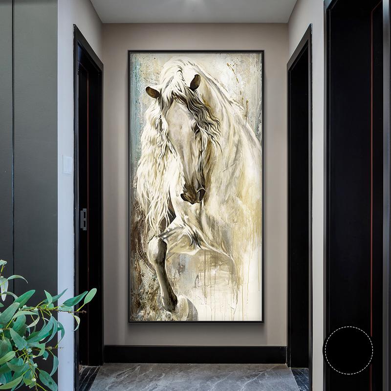Abstarct White Horse Canvas Painting Wall Art Retro Animal Horses Posters and Prints for Porch Living Room Wall Decor Cuadros