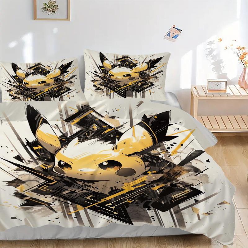 3pcs Pokémon Print Cover Set Ultra Soft, Breathable, and Comfortable Bedding with Stylish Design for Bedroom and Guest Room Decor 1 Cover and 2 M