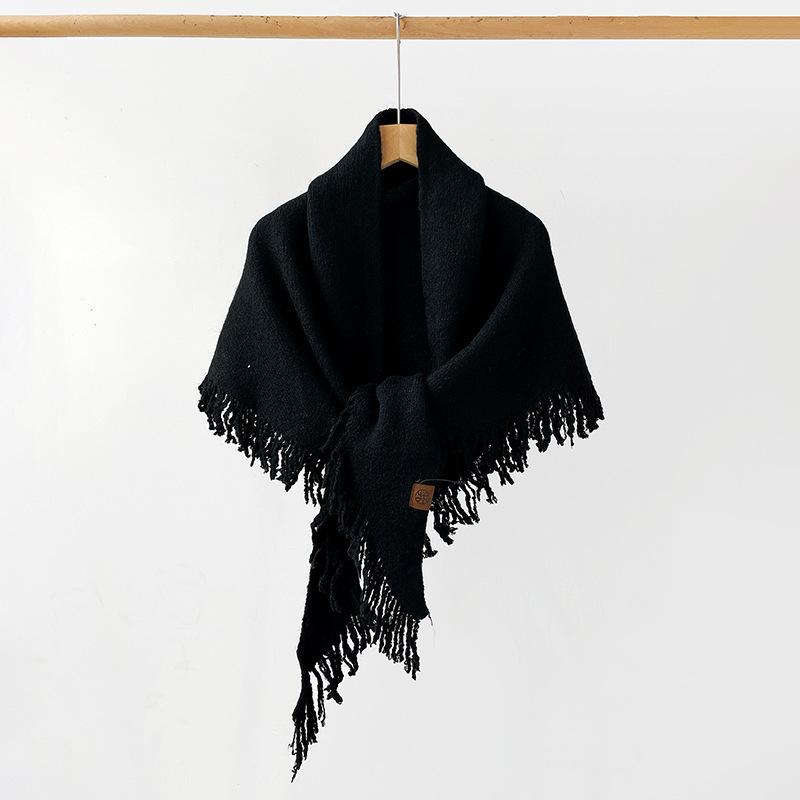 Solid color shawl containing wool thickened wool knitted scarf women's winter high-end warm and cold scarf