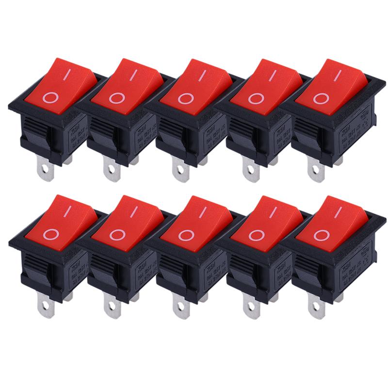 Mini Rocker Switch SPST Black and Red Snap in Switches Button AC 250V 3A / 125V 6A 2 Pin I/O 21*15mm on-off Switch Rocker