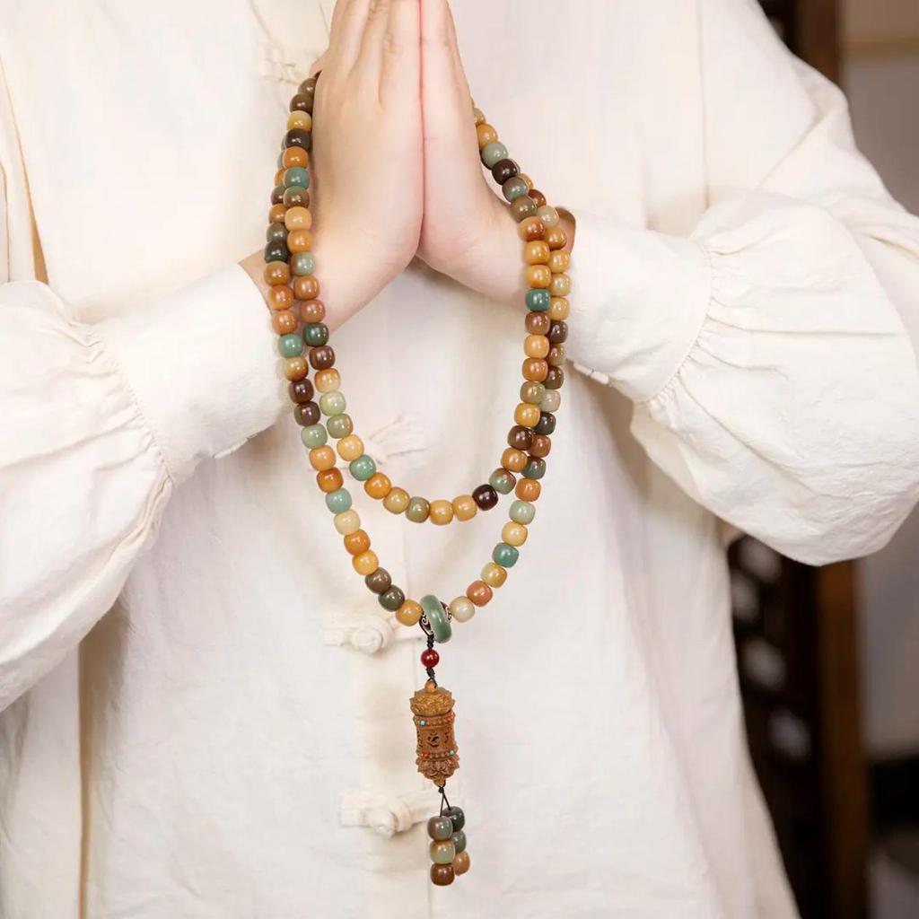 Dunhuang Wen Tian Duobao 108 Bead Bodhi Mala: Green Sandalwood Sachet for Men and Women