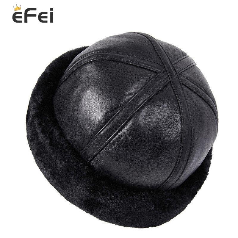 Шапка из овчины EFei с верхним слоем, ветрозащитная теплая хлопковая шапка для мужчин и женщин зимой с защитой ушей из кашемировой кожи