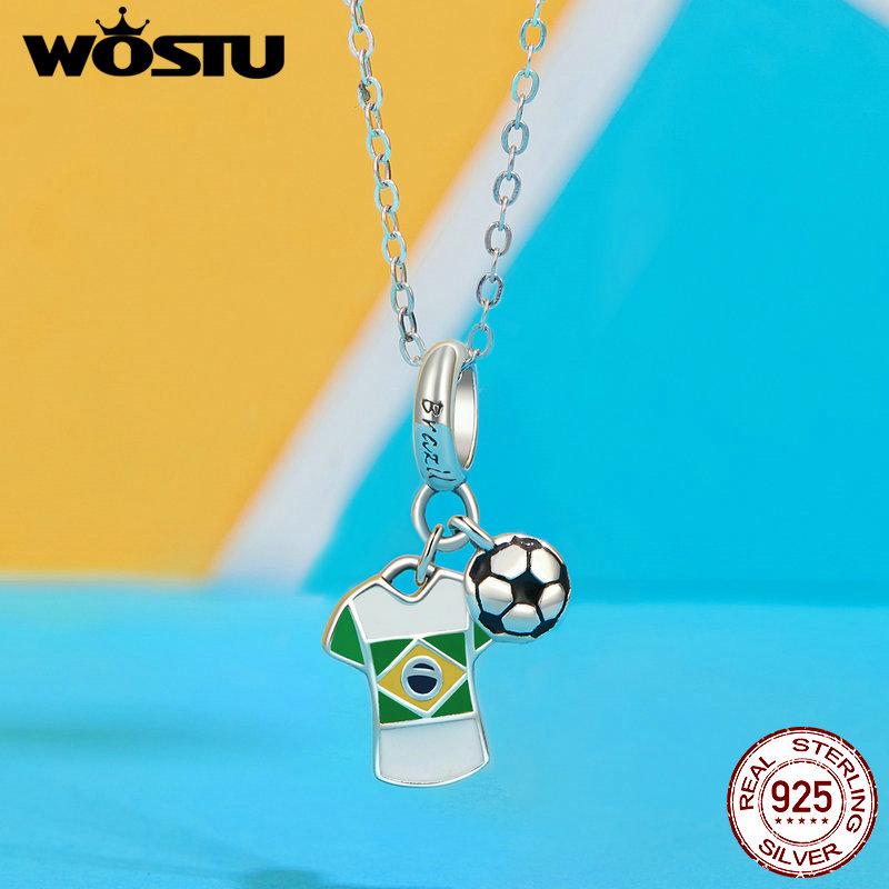 WOSTU 925 Sterling Silver Lucky Football Basketball Bead Fit Bracelet Necklace DIY Gift