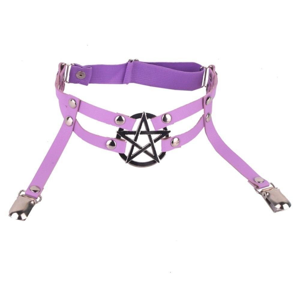 Adjustable Suspender Stockings Clip PU Leather Garter Belt Fashion Pentagram Leg Strap Girls