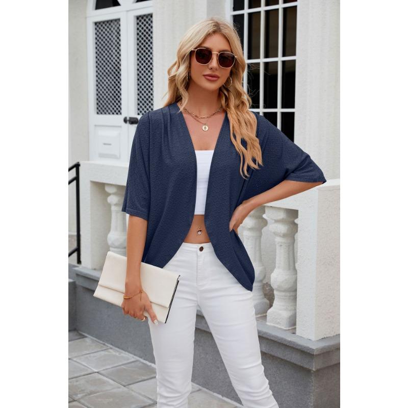 Летний женский кардиган, новый однотонный кардиган со средним рукавом, вязаная куртка-кардиган, рубашка для кондиционера