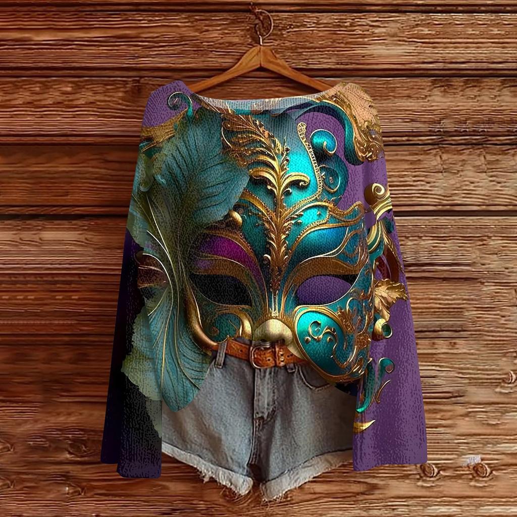 Женский модный пуловер с круглым вырезом, длинным рукавом и принтом, повседневный