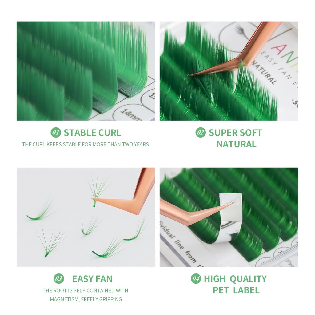 ANNAFRIS Цветное наращивание ресниц с легким веером, розовый/зеленый/коричневый/синий/фиолетовый, автоматические цветущие реснички из искусственной норки для макияжа