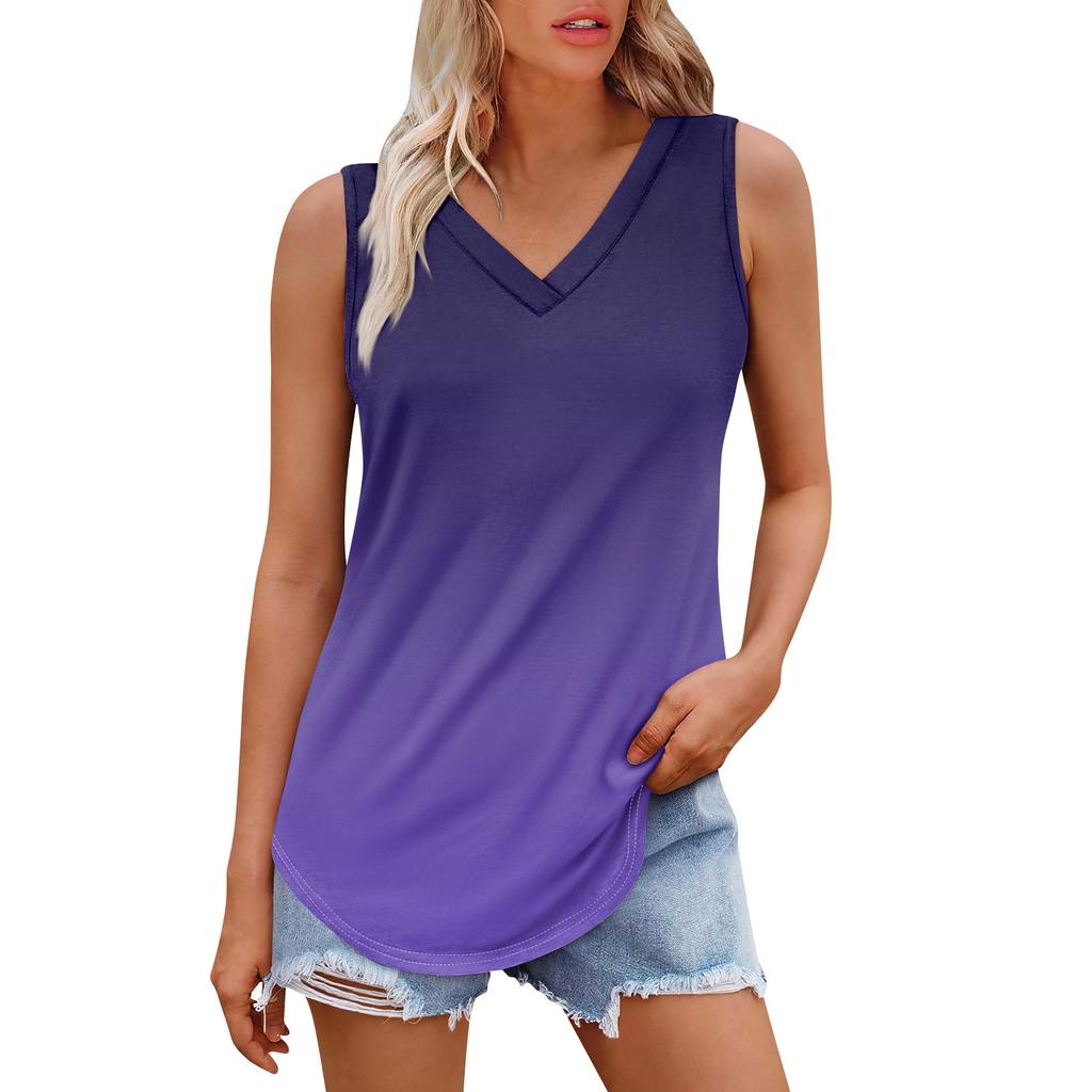 Женская майка с V-образным вырезом и принтом, повседневная майка, свободный крой, топы без рукавов, струящиеся