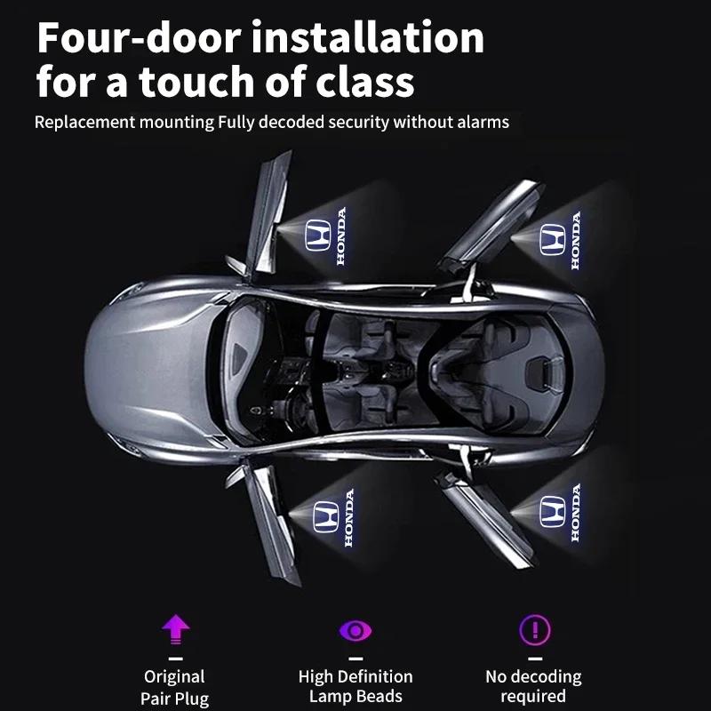 For Honda Civic Accord Odyssey Crosstour CR-Z Elysion Spirior Insight UR-V Car Door Projector Lamps LED Welcome Shadow Lights