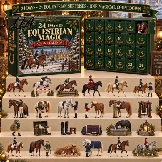 Equestrian Advent Calendar Calendar, 24Pcs Acrylic 2D Horse Ornament Set, Christmas Countdown Gift Desk Decor, for Lovers Lover Holiday