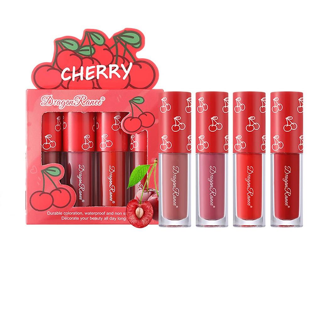 Dragon Ranee Матовая бархатная помада для губ Набор невыцветающих антипригарных стаканчиков Фруктовый макияж блеск для губ четыре мини-коробки