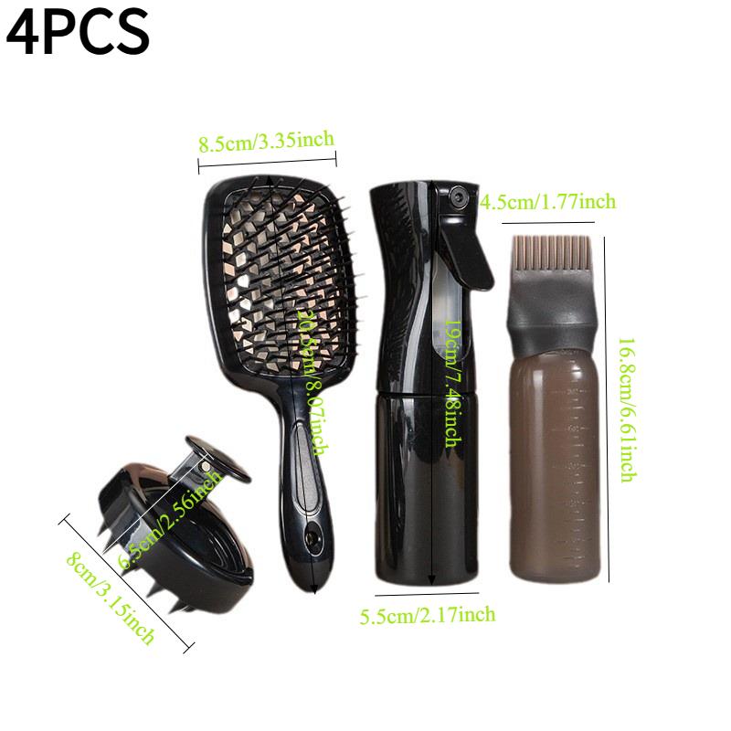 1SET/4PCS explosive spray bottle massage shampoo brush hair dye bottle women's hair fluffy styling hair comb set