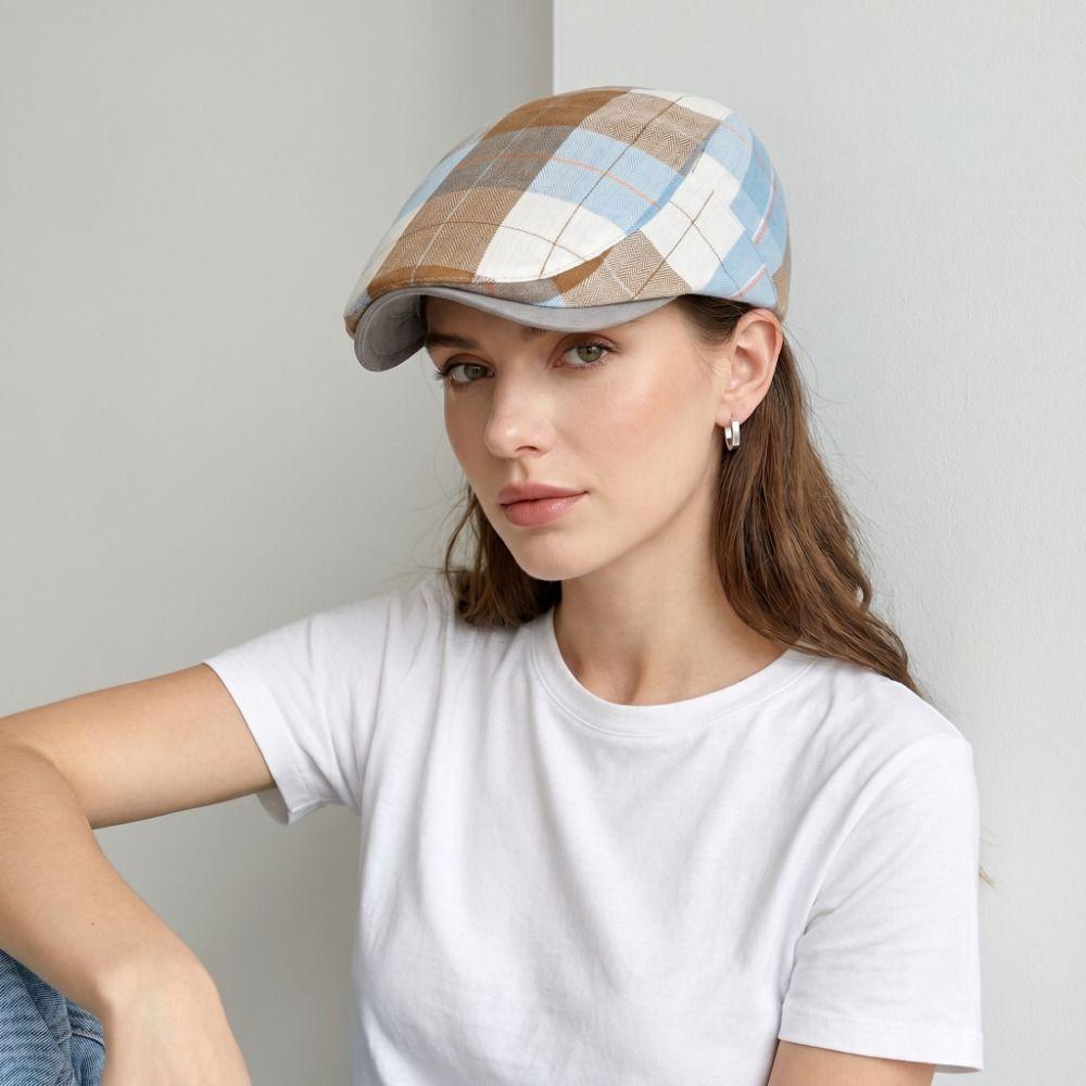 Colorful Plaid Dot Beret Checkered Pattern Retro Painter Hat Personality Forward Cap Ladies