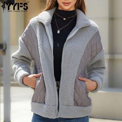 Женские модные повседневные однотонные куртки и пальто с воротником-поло на осень-зиму с длинным рукавом и принтом