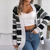 Женский осенне-зимний повседневный свитер в контрастную полоску с карманом и длинным рукавом, кардиган, пальто