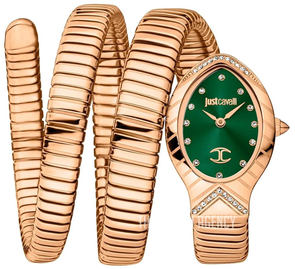 Just Cavalli Женские часы Classico Lungo с зеленым циферблатом и стальным ремешком цвета розового золота JC1L248M0045