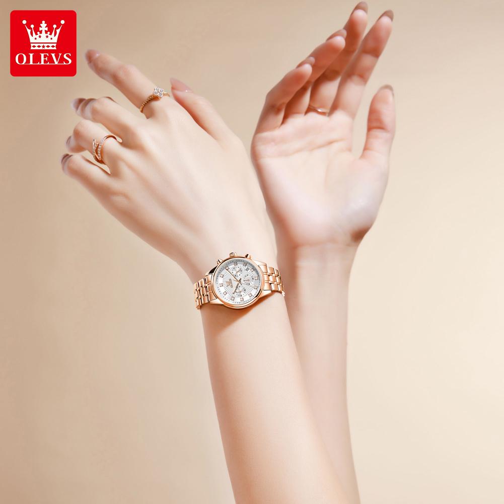 OLEVS Женские часы Оригинальный бизнес Автоматическая дата Водонепроницаемый хронограф Топ Роскошные Элегантные женские кварцевые часы с бриллиантами