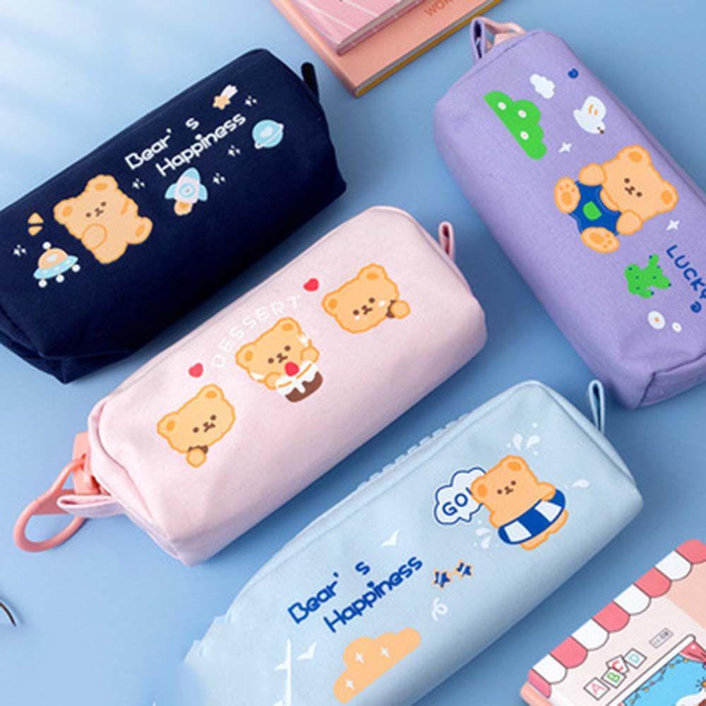 Case Zipple Pouch Big Stationery Canvas Pen Holder Bear Pencil Bag Stroage Bag Zipper Pencil Case