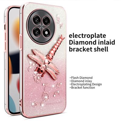 Чехол для телефона KADEM для OnePlus 13R 5G/Ace 5 5G/Ace 5 Pro 5G Стрекоза Подставка ТПУ Цветы Блестящая накладка