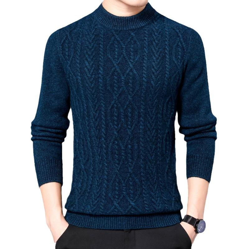 [Pure Wool] Extra Thick Sweater Men'S Autumn And Winter Round Neck Warm Bottoming Top Knitted Sweater