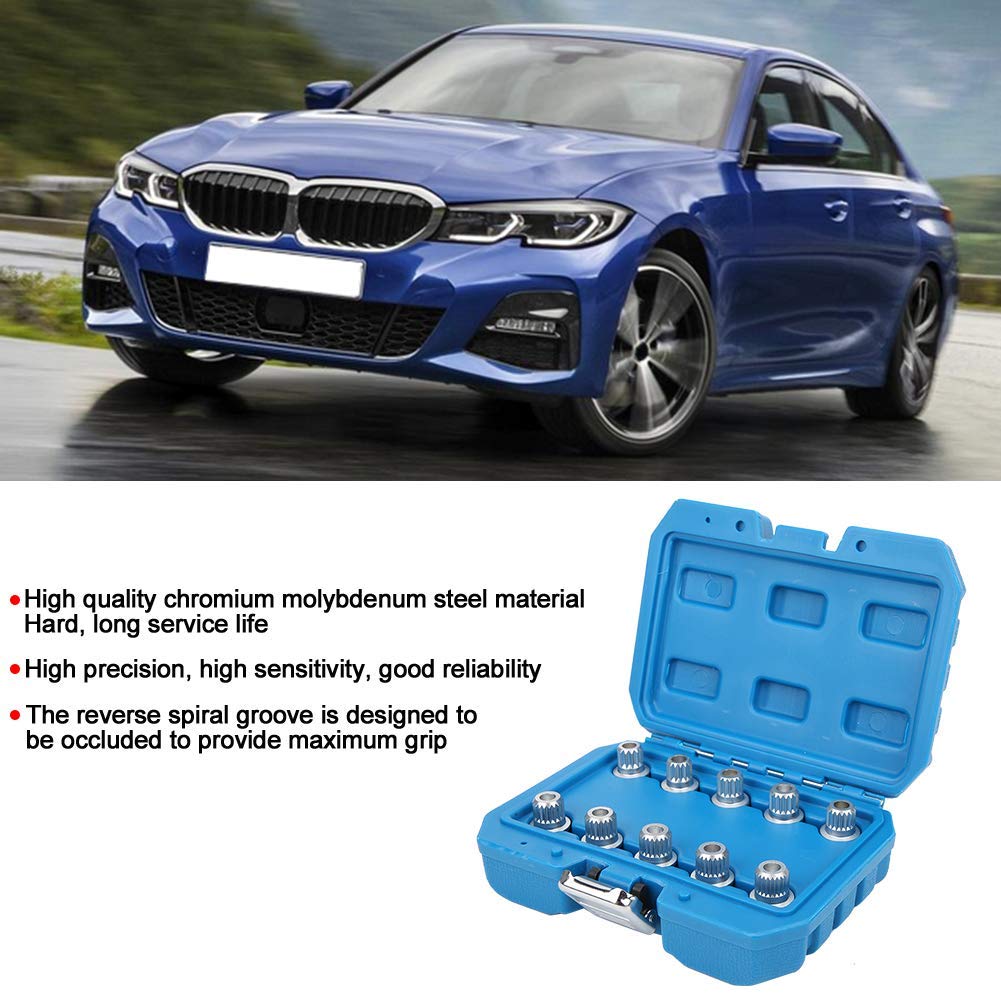 Wheel Lock Nut Removal Set, 10 Pcs Wheel Lock Lug Nut Key Set Remover Installation Anti-Theft Kit