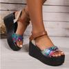 Женские босоножки на толстой танкетке, лето 2024 г., цветные туфли с пряжкой на щиколотке, повседневные босоножки на высоком каблуке De Mujer