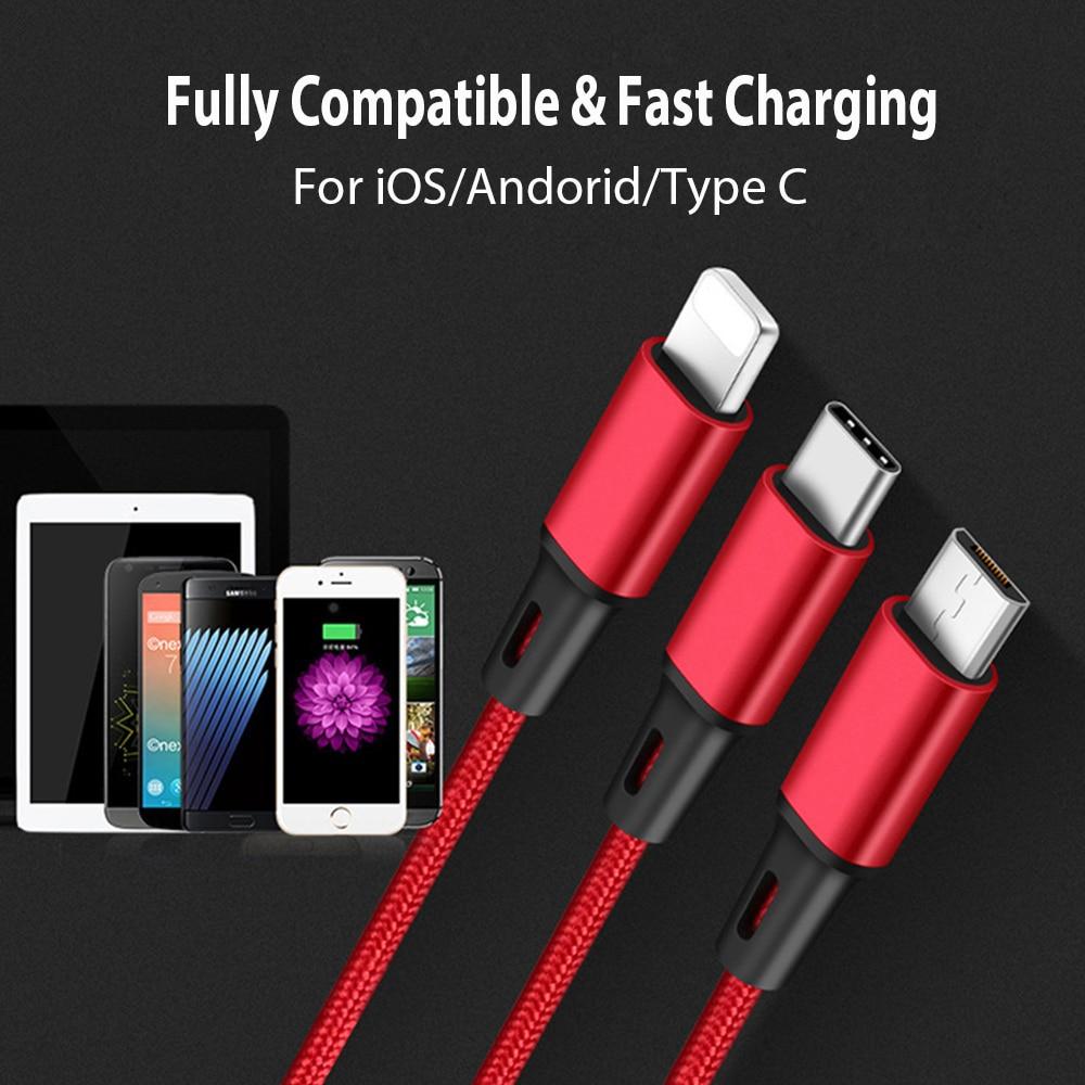 USB-кабель DUODUO 3 в 1 для iPhone 13 12 XS Max XR X 8 7, зарядное устройство, кабель Micro USB для Android, USB TypeC, кабели для мобильных телефонов