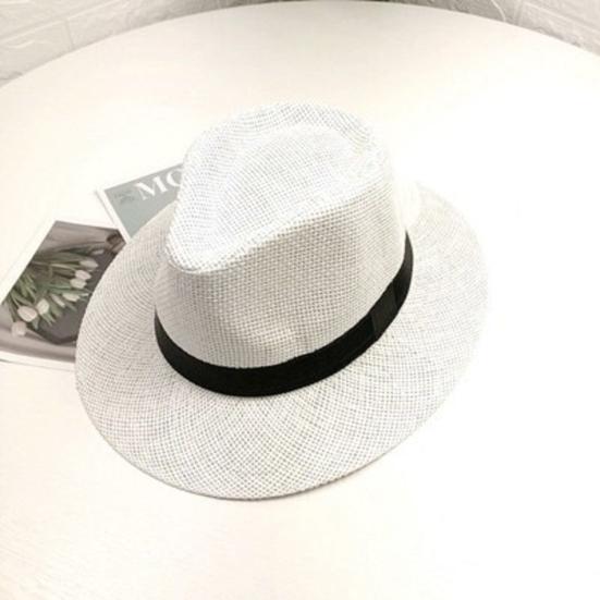 Band Decor Flat Dome Straw Hat Folding Thin Non-stuffy Anti-UV Men Big Brim Sunscreen Jazz Hat Fashion Accessories