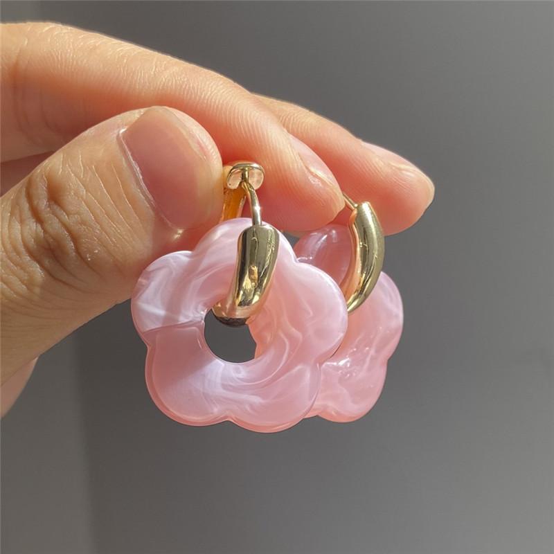 2024 New Multicolor Transparent Acrylic Resin Marbling Flower Drop Earrings for Women Copper Gold Ear Buckle Fashion Jewelry