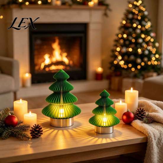Battery Powered Tree Lamp Origami Christmas Night Light, 3D Printed Xmas Lamp, Holiday Table Centerpiece Operated Decorative Tabletop Light