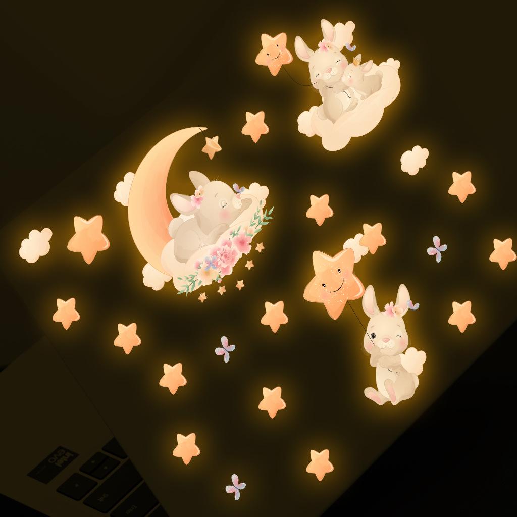 2025 Розовый Кролик Светящаяся Водонепроницаемая Съемная Наклейка на Стену