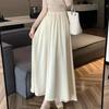 Ice Silk Long Skirt Woman Vintage Solid Elastic Waist A-line Skirts Female Elegant Dinner Party Midi Skirts Women