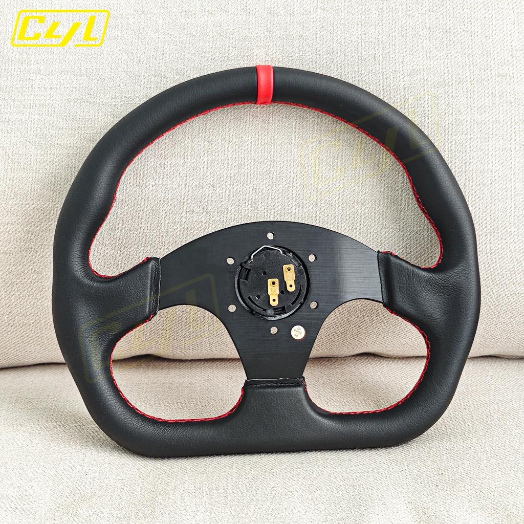JDM Руль из кожи D-образной формы с красной строчкой, плоский, гоночный, спортивный, игровой