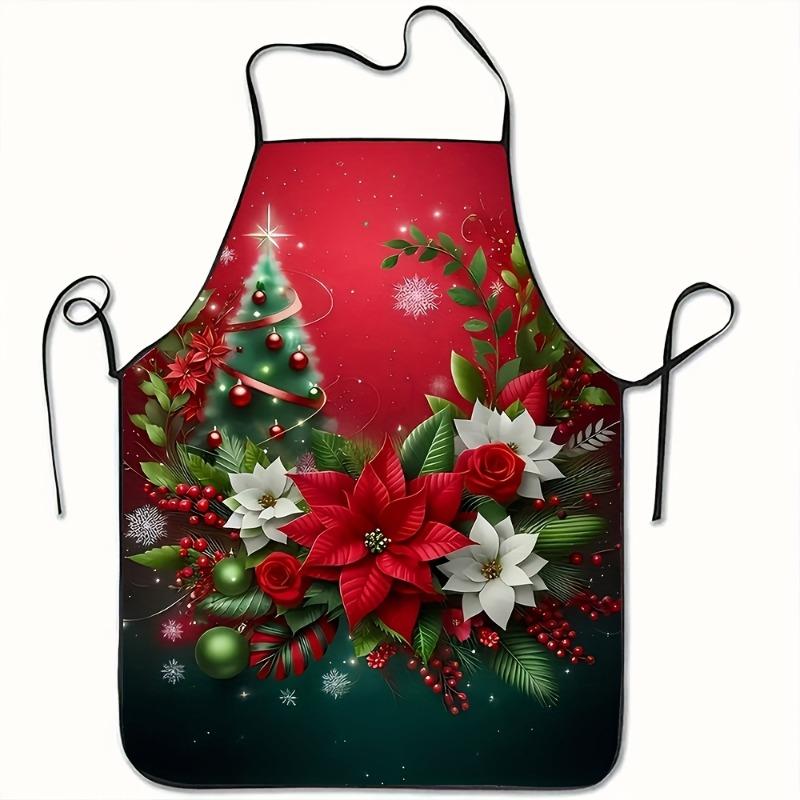 1pc Premium Apron with Christmas Wreath Image as the Themed Pattern, Reusable, Simple, Lightweight, Multi-functional, Suitable for Kitchen, Restaurant