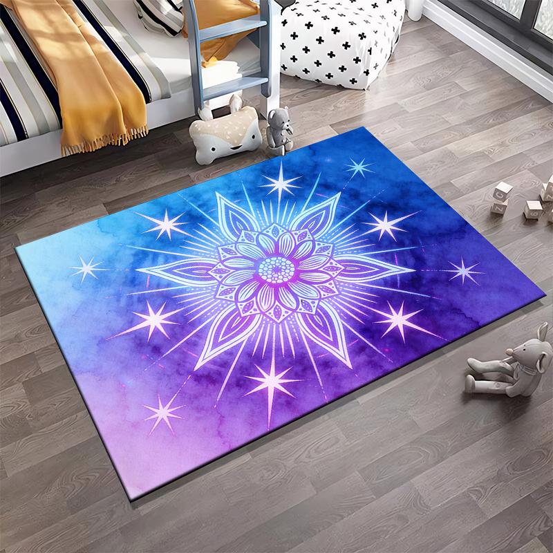 Mandala Design Carpet in Blue and Purple Gradient with Starry Pattern Suitable for use as an anti-slip for living room bedroom sofas