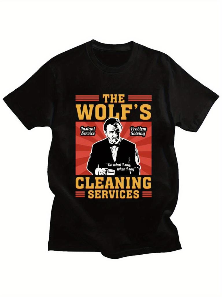 Men'S Retro Pulp Fiction Film Tee - Wolf Design T-Shirt
