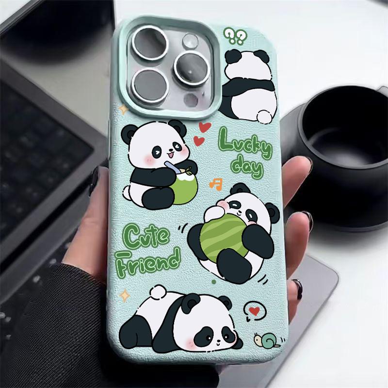 Чехол для телефона с матовой кожей и рисунком панд для iPhone 16 Pro Max 15 Pro 14 13 12 11, тонкий, ударопрочный, мягкий чехол-бампер из ТПУ