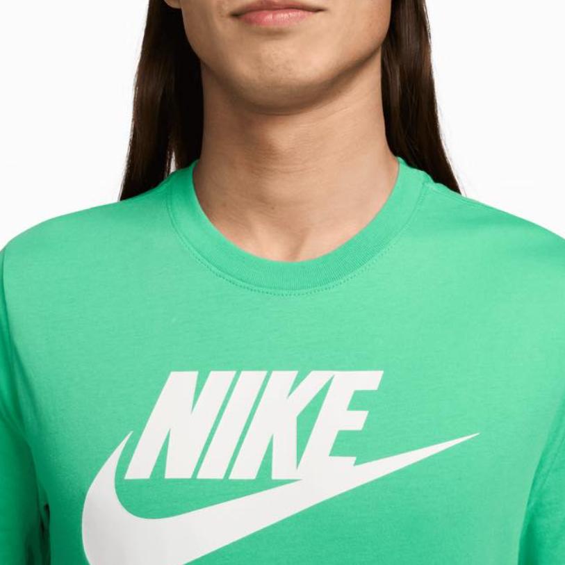 Nike Мужская футболка с принтом Swoosh, круглый вырез, 100% хлопок, зеленая DX1986-363