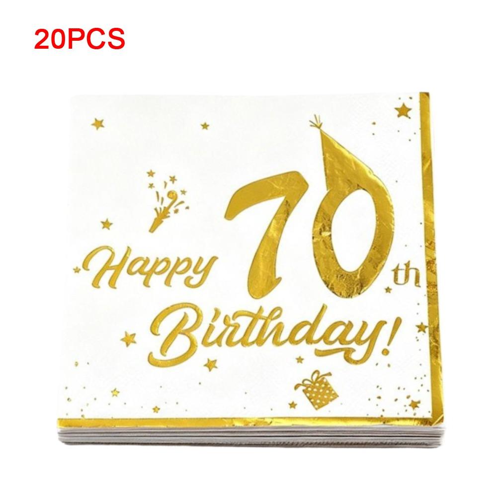 White And Gold Design Happy Birthday Napkins Tissue Paper Napkins Birthday Party