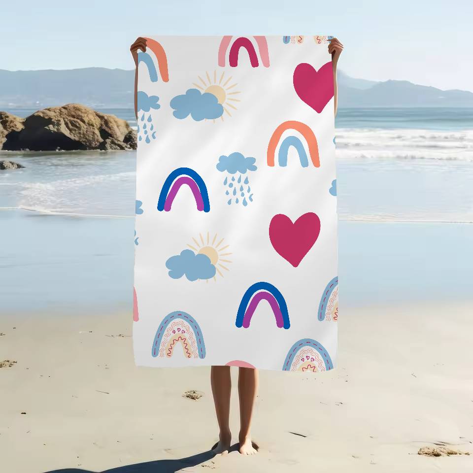 Cartoon Rainbow Print Beach Towel Colorful Bath Towels For Girl Microfiber Quick Dry Sand Free Beach Yoga Spa Gym Pool
