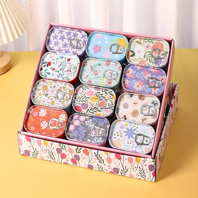 1Pcs Mini Flower Decor Drink Can Tinplate Box Empty Storage Container for Candy Small Accessory Travel Portable Organizer