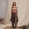unifree Boho Off-Shoulder Fair Isle Knit Sweater