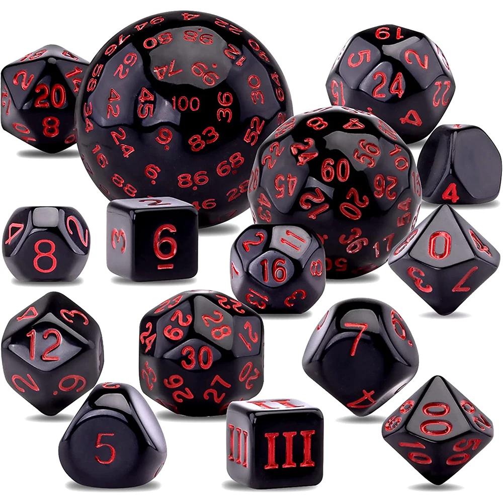 15 шт./набор многогранных игральных костей D3-D100 сферические RPG полные DND непрозрачные черные 100-гранные игральные кости ролевые настольные вечеринки настольная игра