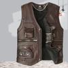 Vest for Men Cowhide Leather Vest Men Brown Waistcoat Male Sleeveless Jacket Thick Motorcycle Vest Multi Pocket Zipper