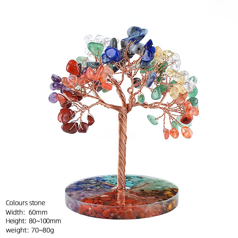 Natural Amethyst Stone Money Tree Ornament Chakra Crystal Chip Life Tree Resin Base Creative Home Desk Decor