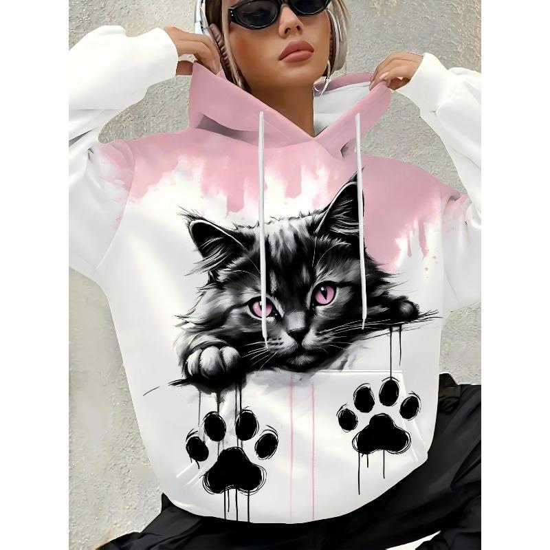 Sweet and Style Cat Paw Print Hooded Sweatshirt for Women, a Versatile and Casual Top for Autumn and Winter