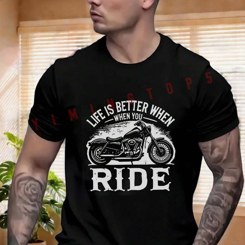 Live Motorcycle Graphic T-shirt Men's And Women's Summer Short-sleeved Motorbike Cycling Top